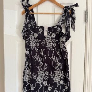 Loft Floral Eyelet Tie Strap Mini Dress